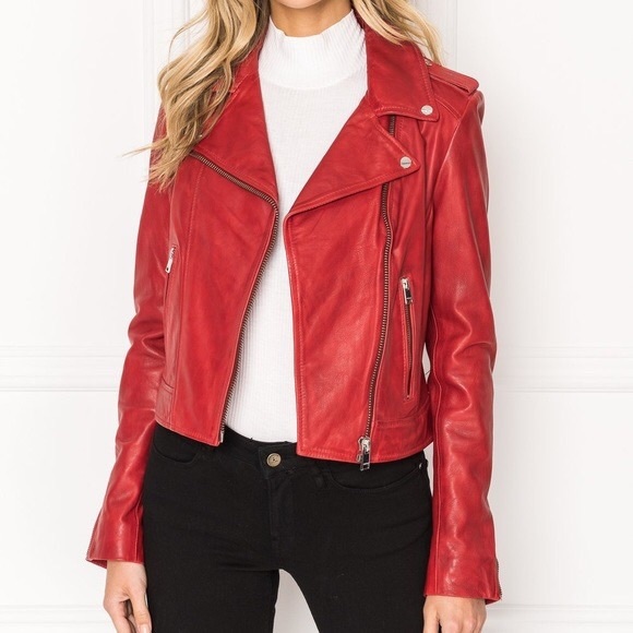 LaMarque Jackets & Blazers - LaMarque Donna Leather Biker Jacket in Red